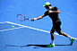 Roger Federer hits a forehand during practice, 16 January 2015.  - Ben Solomon/Tennis Australia