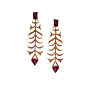 Rubellite Feather Earrings,Rubellite, Diamond & 18K Yellow Gold Earrings