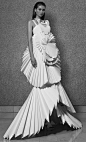 Pleated Paper Dress with 3D silhouette - sculptural fashion; paper couture; wearable art // Louise Goldin