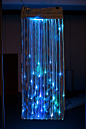 Flow : Flow is a translucent fabric woven on a shaft loom. Optical fibers runs though the fabric and is cut of in different lengths creating light points. The inspiration comes from water that flows down a window. Photo credit: Malin Bobeck / Jan Berg