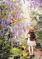 【韩国插画家Aeppol 的「森林女孩日记」系列插画】—— 美美的紫藤花，令人流连驻足 ~ 