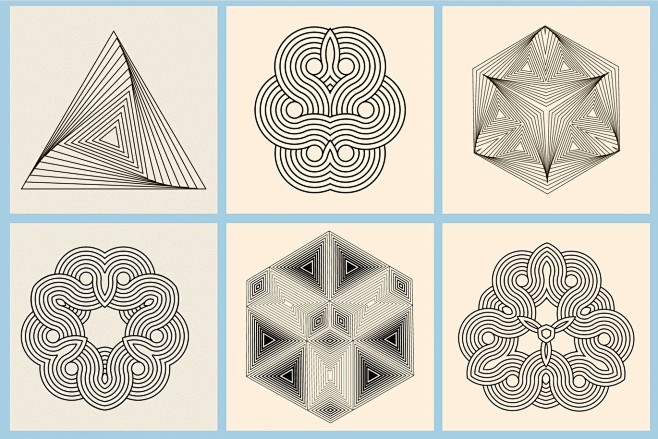 错觉线性跳悦创意回字几何图形黑白绘画图案...