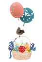 [美工云]森林小动物卡通手绘水彩矢量插画气球小鸟素材_免抠PNG：