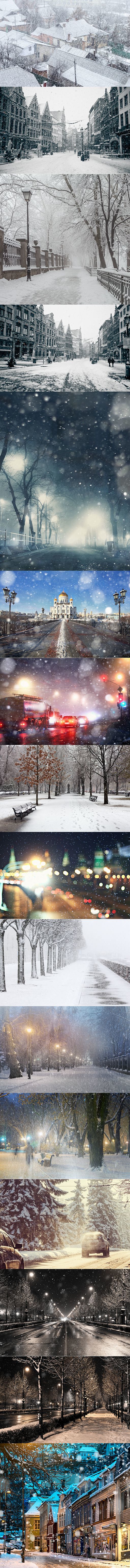 72欧洲城市小镇雪景下雪暴风雪街道积雪林...