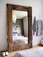 large rustic wood frame mirror