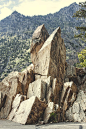 Angular, jutting rock formation on Mt. Timpanogos, Utah...: 