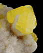 inlovewithgeosciences:    Sulphur (S8) on Aragonite (CaCO3)  Locality: Italy