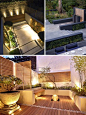Compact outdoor courtyard. Another great idea - perhaps additional seating though to make the most of the space! Creative use of deck and wall flush spotlights!: 