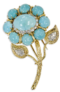 Turquoise, Diamond And Gold Flower Brooch: 