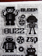 机器人邮票 -  16集 - 清除邮票 - 齿轮邮票 - 剪贴簿邮票