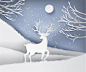 唯美创意剪纸麋鹿圣诞节植物海报冬天冬季新年AI矢量分层素材