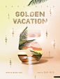 金色夏日假期旅行海报PSD模板_平面设计_海报