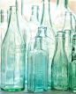 Green glass bottles.: 