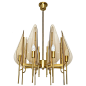 Cristal Arte Brass and Bent Glass Chandelier