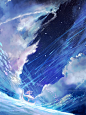 Tags: Anime, Megatruh, Fish, Shooting Stars, Flying Fish, Scenery, Stars (Sky)