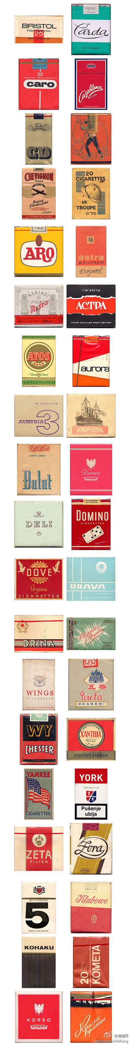  
来至世界各地的香烟盒包装设计，很复古...