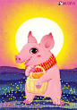 猪年系列插画30幅 十二生肖猪猪年图片插画选