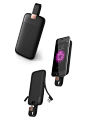 Philips PowerPouch DLP7003 | 2015 : A slim and elegant 7,000 mAh power bank for the Apple iPhone - specifically conceived for recharging while holding the phone. In this use case the rubber-coated and corrugated surface gently rests against the back of th