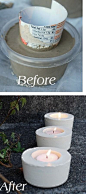 grocery store plastics + quick drying cement= Cement Candleholders: 