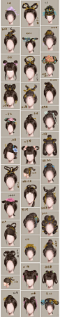 #绘画参考# 中国古代女子的发型、发饰，还有梳子~画古风的时候可以用来参考~（图源来自网络搜集，侵删）