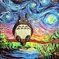 创意油画：当梵高的星空遇上宫崎骏的龙猫 - 治愈系图片