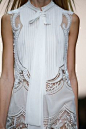 White sleeveless dress with pleats & embroidery; fashion details // Roberto Cavalli Spring 2015