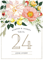 "Spring Blooms" - Customizable Wedding Table Numbers in Pink by Susan Moyal. : "Spring Blooms" - Wedding Table Numbers in Blush by Susan Moyal.