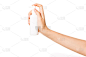 女人手里拿着一个空白的容器孤立在白色。