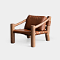 Elephant Lounge Chair : Elephant’s base is made of turned solid wood, worked and polished to the touch. The frame is made of handcrafted leather, with a very comfortable goose-down padded cushion. Available in tan leather or dark brown, it can be accompan