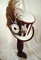 Steampunk White Riding Hat with Brown & White Stripes