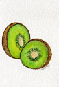 Kiwis Watercolor Painting  original ART 5 x 7 by SharonFosterArt, $15.00