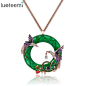 LUOTEEMI New Design Atmosphere Elegant Big Round CZ Pendant with Mirco 2pcs Multi Phoenix Zircon Jewelry  Rose&White Gold Plated: 