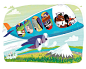 Leaving Portland : Art print featuring a  bunch of animals flying over Mt. Hood with Portland, Oregon in the background.