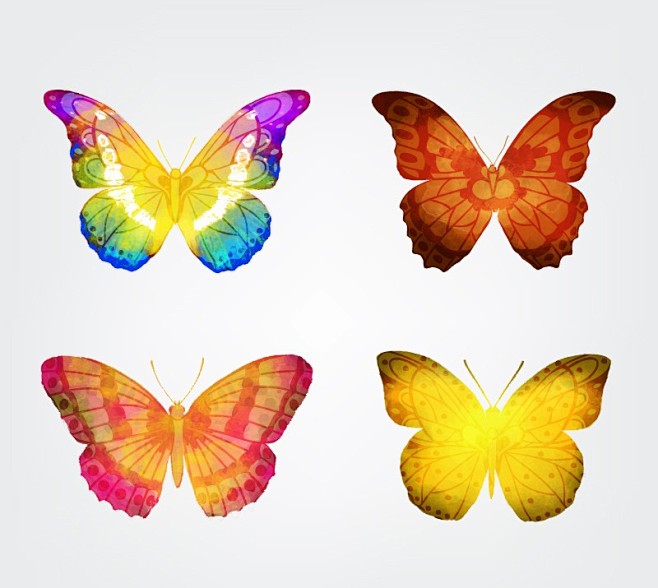 4款水彩绘制的彩色蝴蝶矢量素材