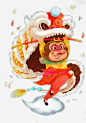 猴子舞狮子卡通-觅元素51yuansu.com png设计元素
