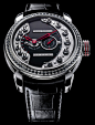 Pierre DeRoche Double Retrograde Skycrapers Set $26,312 #PierreDeRoche #watch #chronograph 16L stainless steel set with 64 black diamonds (1.28 cts), screw-locked crown, glareproofed glass and engraved case-back.