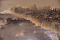 霧夜，中央公園，紐約市。 #全景#