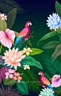 鹦鹉 马蹄莲 热带植物 鲜花 夏日主题插画设计PSD 鹦鹉|马蹄莲|热带植物|植物|鲜花|夏日|主题