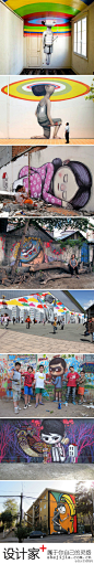 #设计家汇创意#巴黎街头的艺术家Julien Seth Malland 三年期间内在印度、中国、墨西哥、印度尼西亚和越南等国家创作的街头涂鸦，好喜欢这个风格