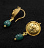 A pair of Gold and Glass ear Pendants Gold and glass. Hellenistic, 3rd - 1st Century BC.