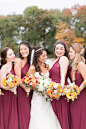 Classic Fall Lakeside Wedding : Rich maroon and orange florals and a beautiful lakefront ceremony set the backdrop for a classic fall wedding in New Jersey.