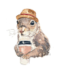 Original Squirrel Watercolor Painting - Coffee Squirrel, Pork Pie Hat, 8x10 Illustration