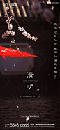 【源文件下载】 海报 房地产 清明节 中国传统节日 二十四节气 雨伞 桃花 下雨