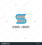 Book logo store, library, read club S letter icon, mockup science magazine or education symbol