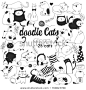 Hand drawn vector illustrations of Cats characters. Sketch style. Doodle