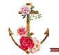 水彩玫瑰和船锚矢量素材