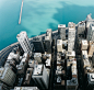 A drone shot of high-rises near the Michigan Lake in Chicago