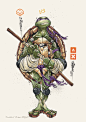 NINJAS : A series of illustration from the pop cultural movie Teenage Mutant Ninja Turtles