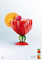 创意的饮料广告海报, 看上去像蔬菜鸡尾酒, 100%蔬菜制作, 看上去就想让人尝尝味道, 法国广告代理商BEING TBWA的作品