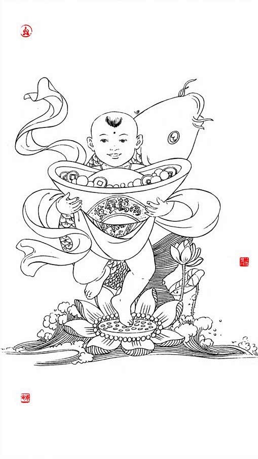 童子白描图-人物|工笔素材|白描素材|工...